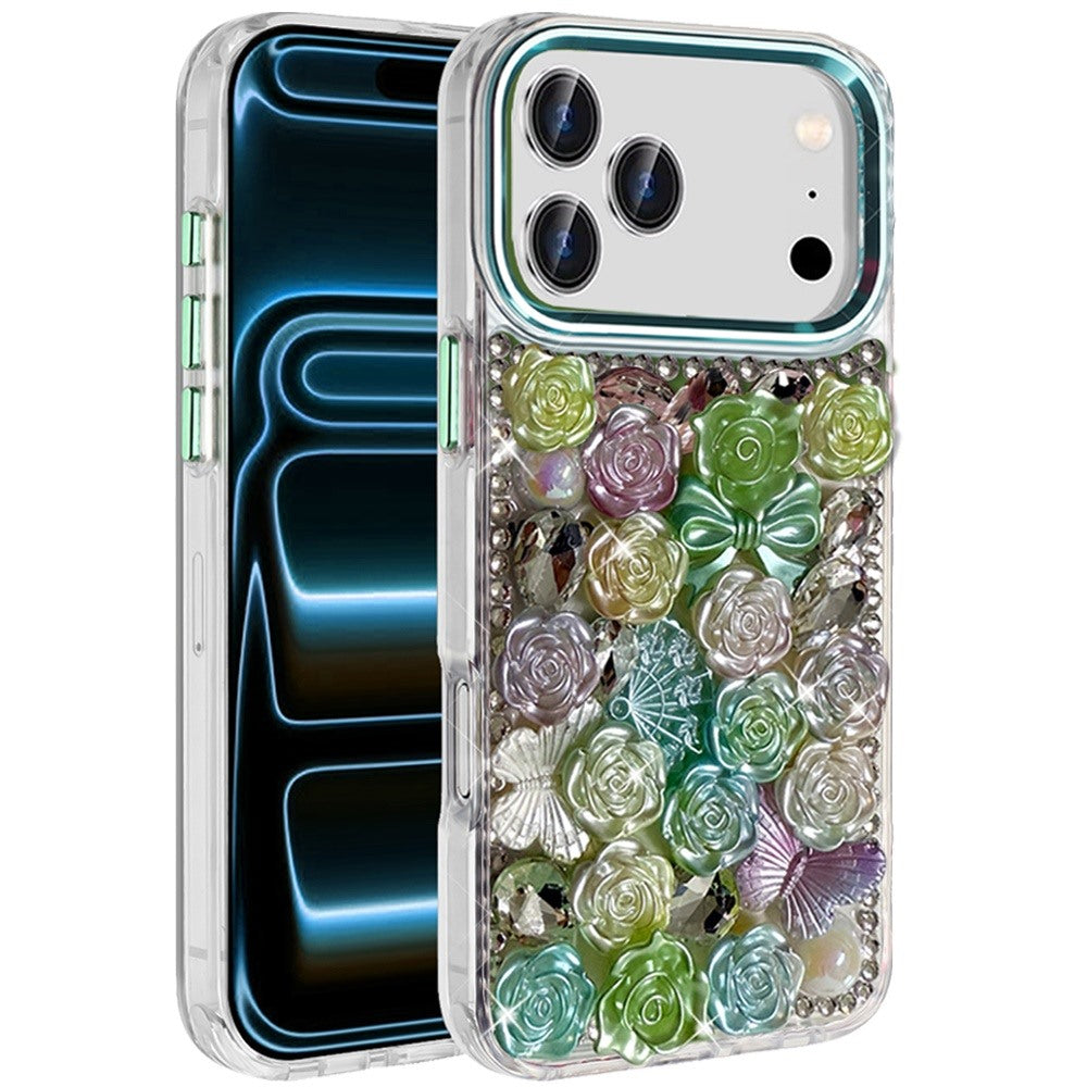 Phone Case for Apple iPhone 18 Pro 3D Flower Bling Rhinestone Glitter Cute Stylish Shockproof Protective Decorative Luxury Grip Stones Ornaments Cover