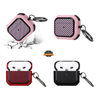 For Airpods Pro 3 (2025) Full-Body Rugged Protective Carbon Fiber with Keychain [Front LED Visible] Hybrid Slim Shockproof Case Cover