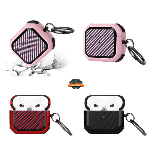 For Airpods Pro 3 (2025) Full-Body Rugged Protective Carbon Fiber with Keychain [Front LED Visible] Hybrid Slim Shockproof Case Cover