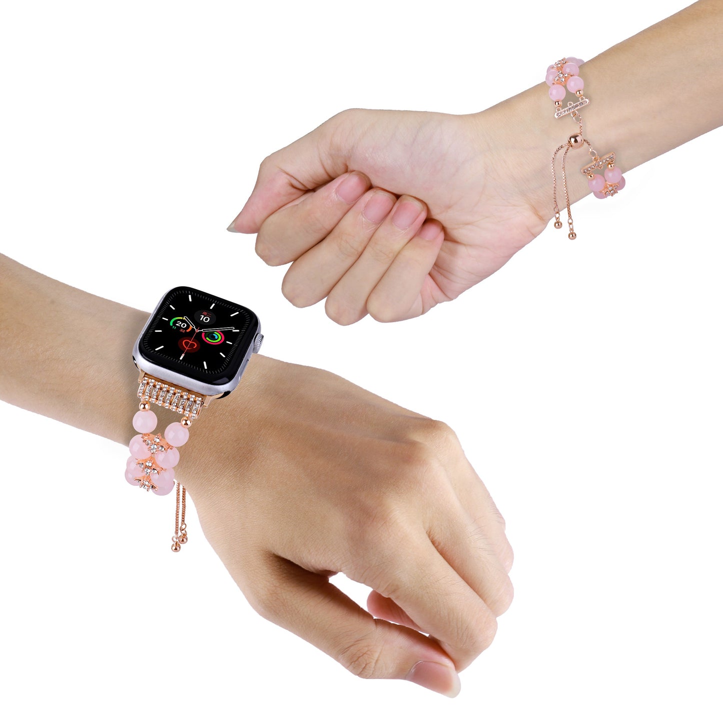Watch Band for Apple Watch 38/40/41mm, Series 1-8 & SE Pearls Fashion Bling Strand Metal Adjustable replacment Bracelet Style with Secure Attachment