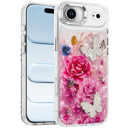 For Apple iPhone 17 Air (6.6") Epoxy Glitter Flowers Bling 3D Butterfly Fashion TPU Hybrid with Shockproof Protection Case Cover
