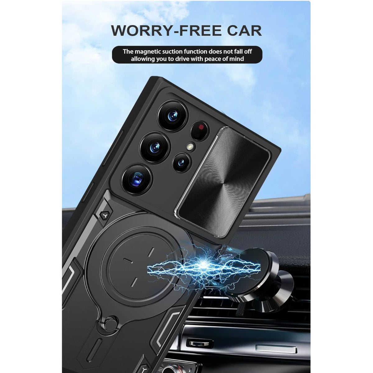 For Samsung Galaxy A17 5G Hybrid Shockproof with Magnetic Ring Stand, Compatible with Magsafe & Sliding Camera Lens Protector Case Cover