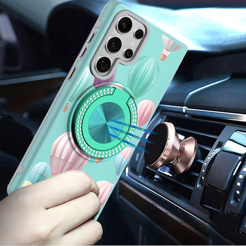For Apple iPhone 16e Pattern Design Hybrid with Invisible Ring Stand & Magnetic Back, Shockproof Protective Grip Case Cover