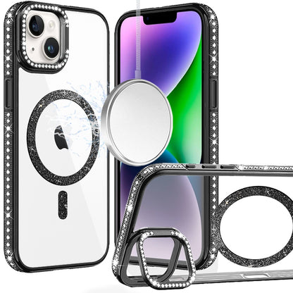 Phone Case for Apple iPhone 14 Luxury Diamond Bling Edged Magnetic Glitter Shockproof Hybrid with Camera Kickstand Durable Grip Cover