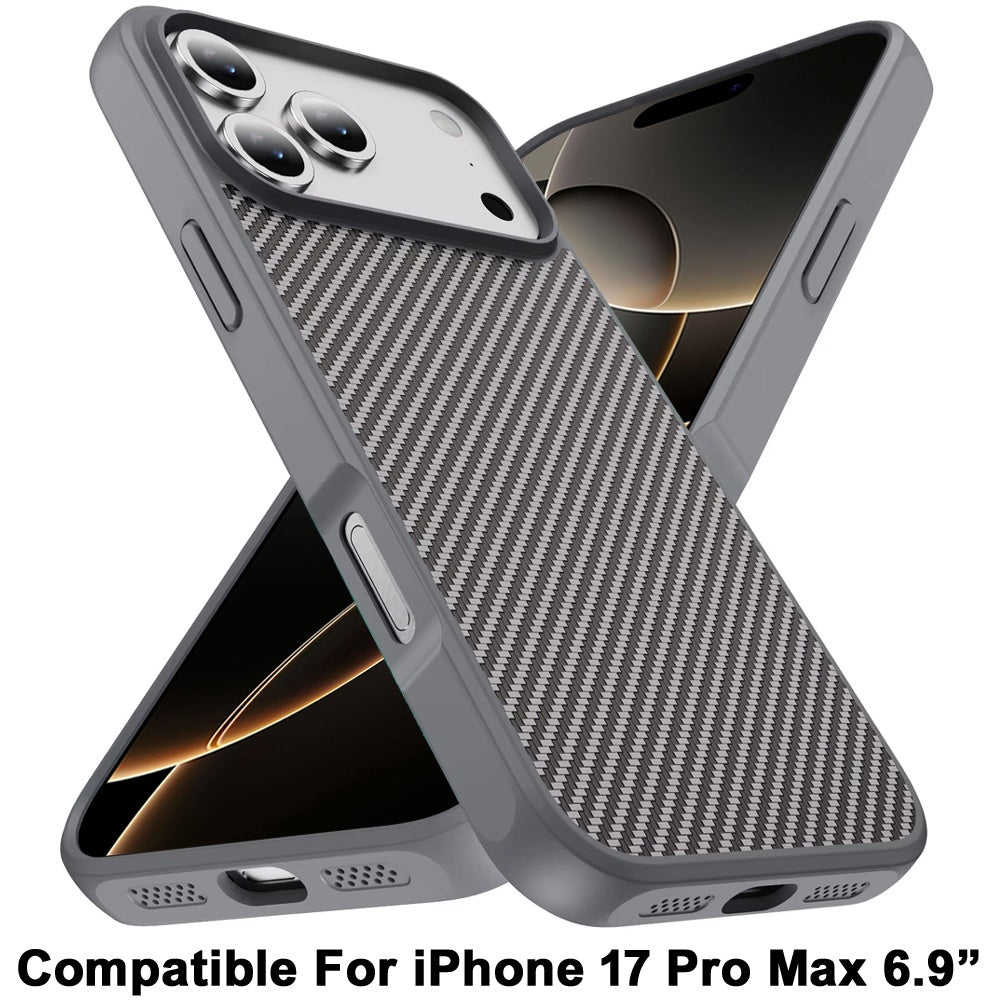 For Apple iPhone 17 Pro Max (6.9") Carbon Fiber Design with Magnetic HQ 2.0mm Thick Hybrid Shockproof Rubber Hard PC Case Cover