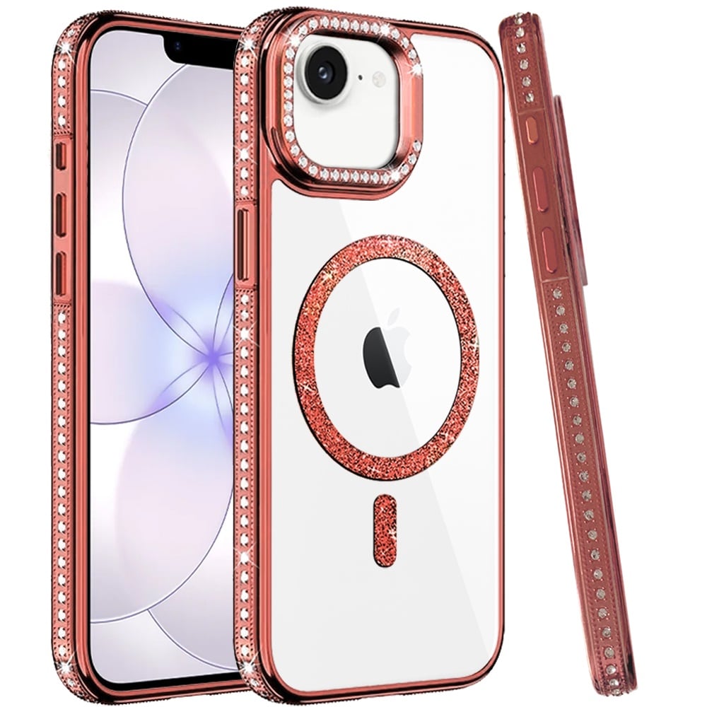 Phone Case for Apple iPhone 16E, Apple iPhone 17E Luxury Diamond Bling Edged Magnetic Glitter Shockproof Hybrid with Camera Kickstand Durable Grip Cover