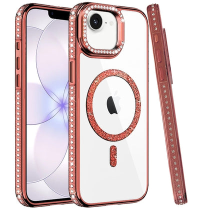 Phone Case for Apple iPhone 16E, Apple iPhone 17E Luxury Diamond Bling Edged Magnetic Glitter Shockproof Hybrid with Camera Kickstand Durable Grip Cover