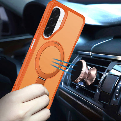 For Samsung Galaxy A17 5G Matte Finish Magnetic Ring Hybrid Protective Invisible Kickstand Magsafe Compatible Case Cover Cosmic Orange