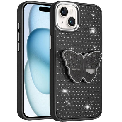 For Apple iPhone 12 /12 Pro Butterfly Moveable Grip 3D Pop Stand Full Diamond Bling Sparkling TPU Fashion Hybrid Case Cover