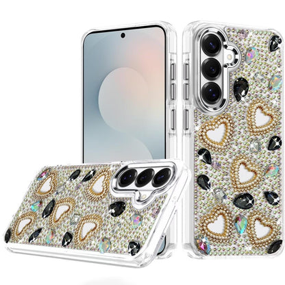Phone Case for Galaxy S25 FE Fan Edition Luxury Crystal Heart Rhinestone Diamond Bling Shockproof Hybrid Glitter Protective Stylish Durable Grip Cover
