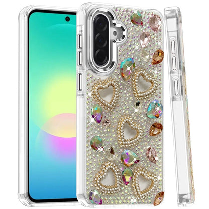 Phone Case for Samsung Galaxy A27 Luxury Crystal Heart Rhinestone Diamond Bling Shockproof Hybrid Glitter Protective Stylish Durable Grip Cover