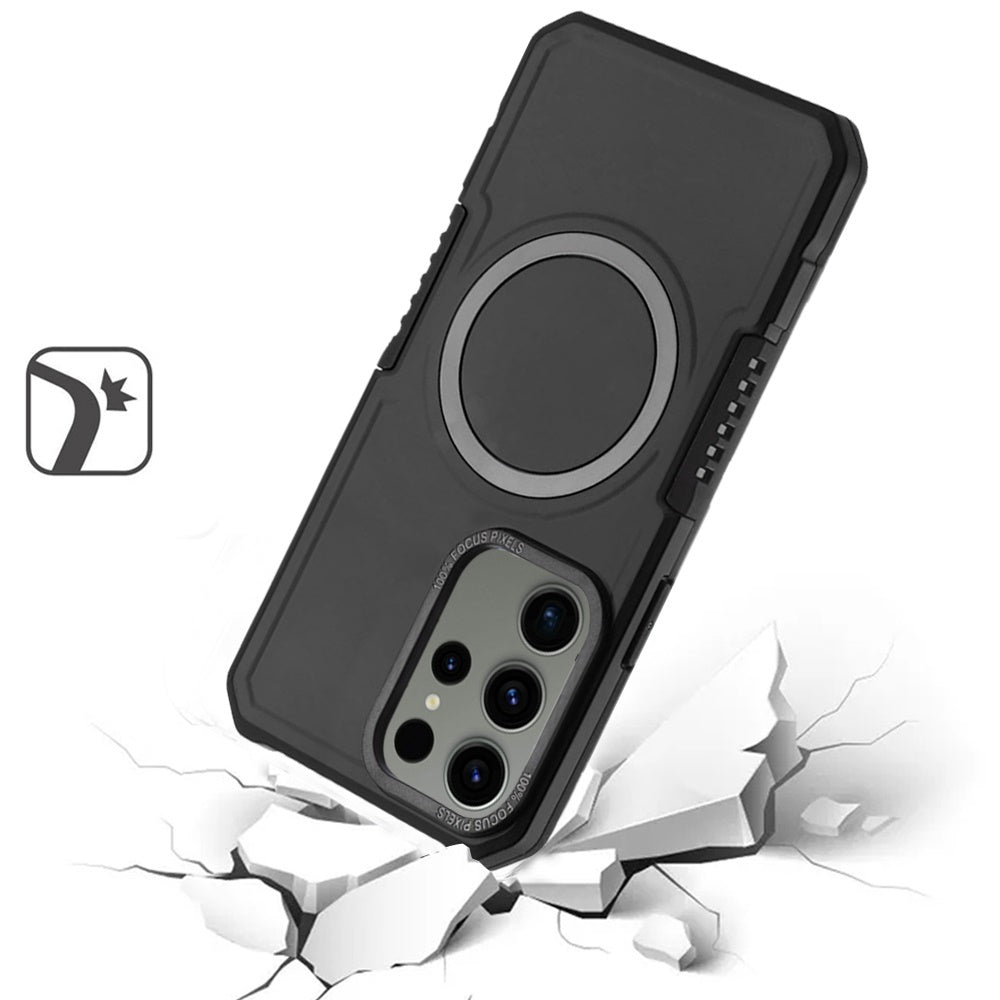 For Samsung Galaxy S25 /S24 Hybrid Armor Grip Metal Magnetic Circle Compatible with MagSafe for Wireless Charging Shockproof Case Cover