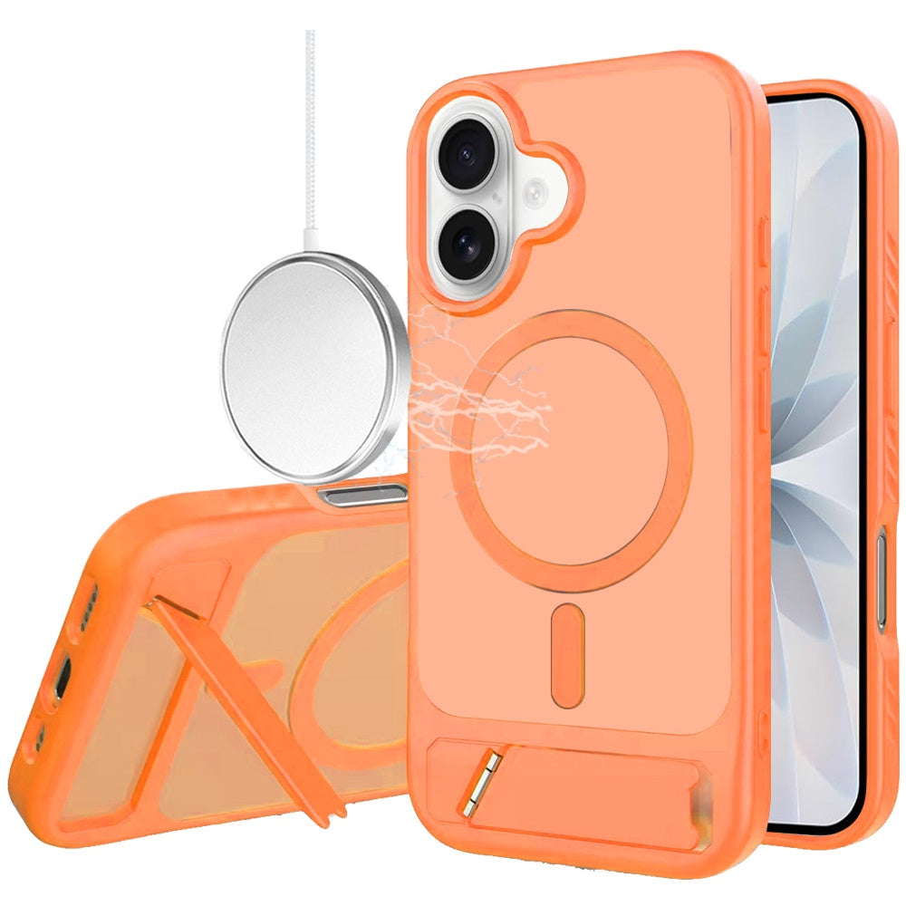 For Apple iPhone 17 (6.3") Matte Magnetic Circle Back TPU Hybrid Drop Protection with Metal Kickstand Shockproof Design Case Cover Hotpink