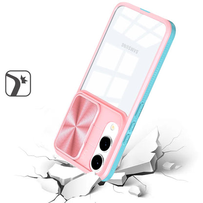 For Samsung Galaxy S25 Edge Hybrid Cases with Sliding Camera Cover Transparent Shockproof Bumper TPU Protective Case Cover Pink/Blue