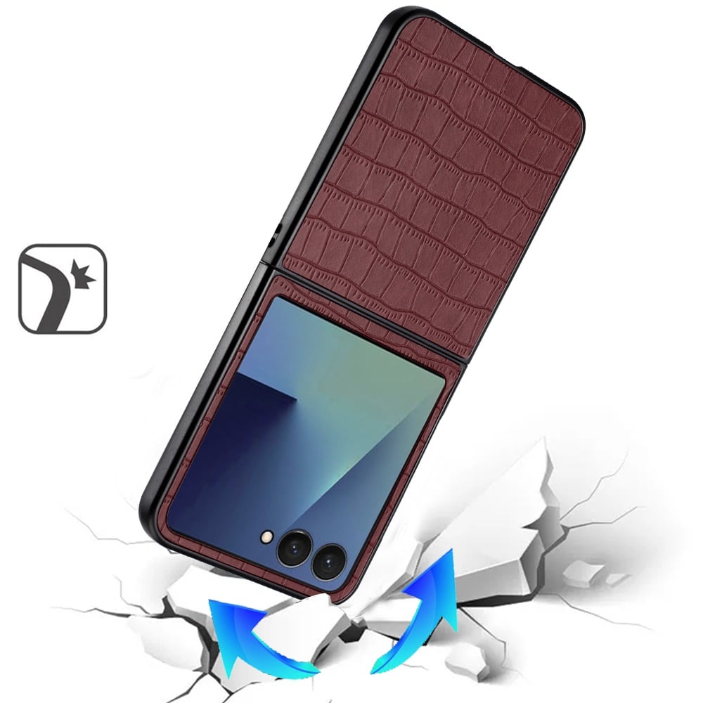 Phone Case for Samsung Galaxy Z Flip 8 Premium PU Vegan Leather Hard Shell Snap On Slim Fit Hybrid Protective Reinforced Design Cover Brown