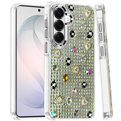 Phone Case for Samsung Galaxy S26 FE /Fan Edition Chrome Fashion Hybrid Bling Diamond Heart Rhinestone Decorative Stones Sparkling Embellished Design Cover