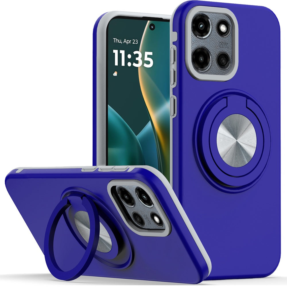 For Motorola Moto G Stylus 5G 2025 Metal Matte Hybrid with Invisible Rotational Ring Stand, Car Mount Friendly, Military Grade Slim Fit Sturdy Case Cover