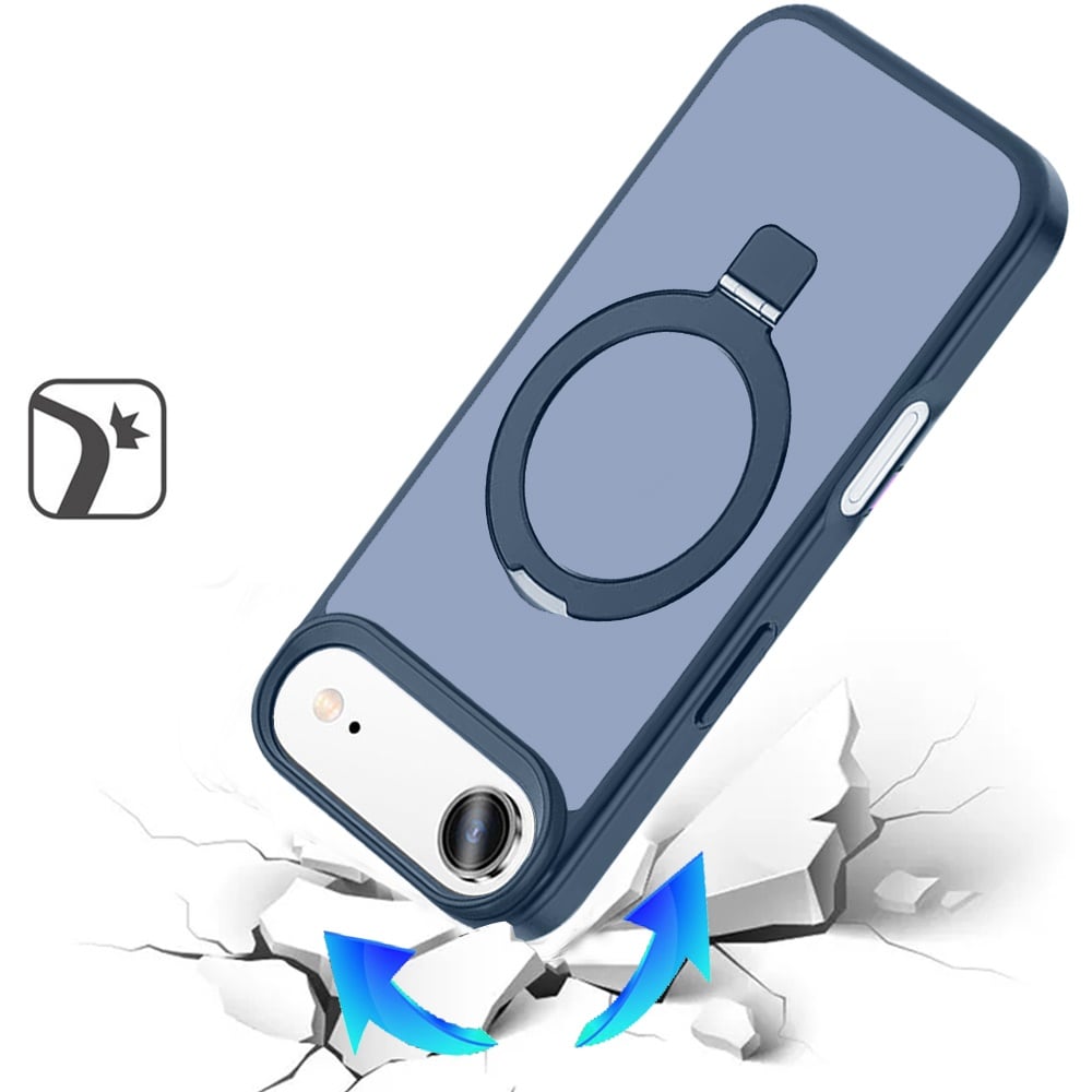 For Apple iPhone 17 Air (6.6") Magnetic Circle Back with Ring Stand Full Rotation Matte Hybrid Shockproof Case Cover