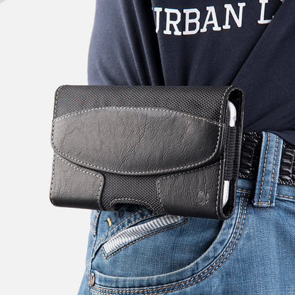 For Apple iPhone 16 Pro (6.3") Horizontal Universal Pouch Case PU Leather Cell Phone Holster with Belt Clip and Card Slot Pocket Cover (Size 6.3") [Black]