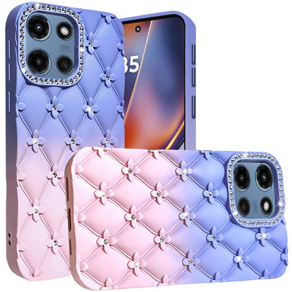 For Motorola Edge 2025 Fashion Flower Design Sparkle Glitter Shimmer Rhinestone Bling Floral Accents, Leather Texture TPU Case Cover