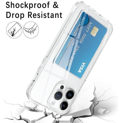 For Apple iPhone 17 Pro Max Acrylic TPU Clear Case Hold 2 Credit Card Slots, Slim Protective Wallet Cover Silicone Hybrid Case Cover Clear