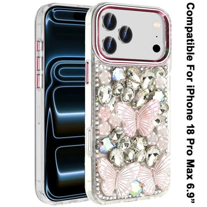 Phone Case for Apple iPhone 18 Pro Max Luxury 3D Floral Butterfly Bling Rhinestone Glitter Shockproof Stylish Protective Hybrid Designer Metallic Cover