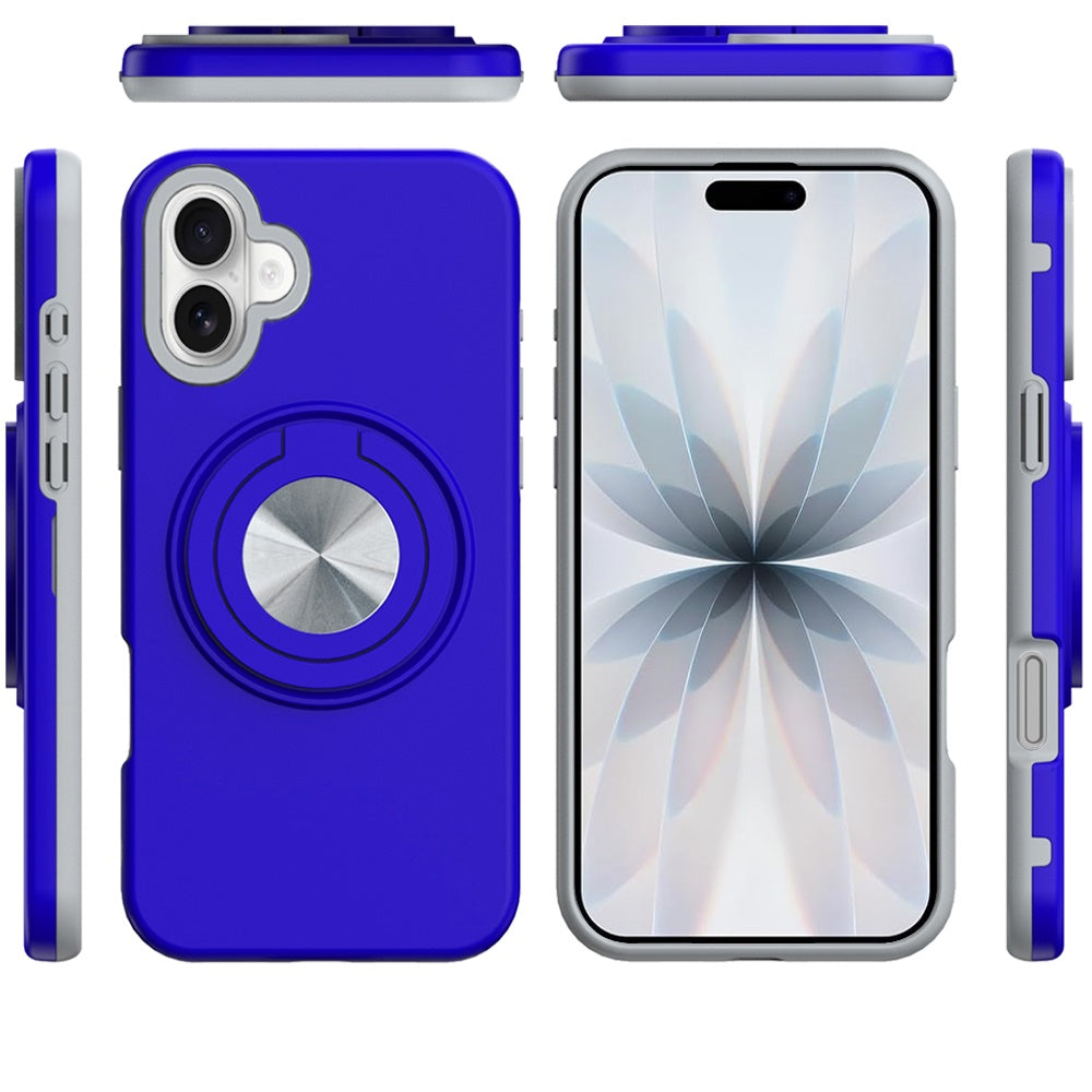 For Apple iPhone 17 Metal Matte Hybrid with Invisible Rotational Ring Stand, Car Mount Friendly, Military Grade Slim Fit Sturdy Case Cover