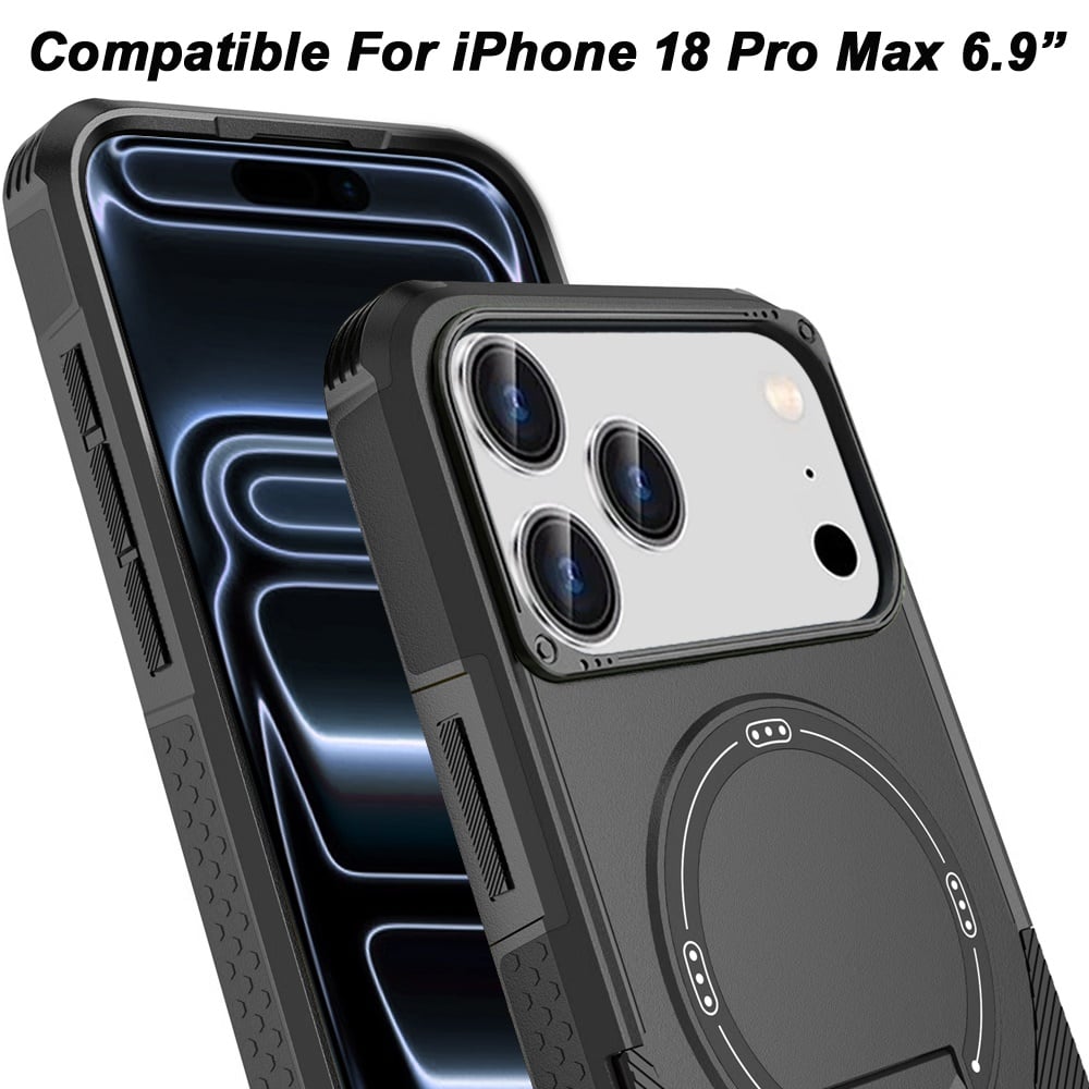 Phone Case for Apple iPhone 18 Pro Max Magnetic Kickstand Rugged Shockproof Armor Grip Anti Slip Heavy Duty Protective Matte Stand Hybrid Cover