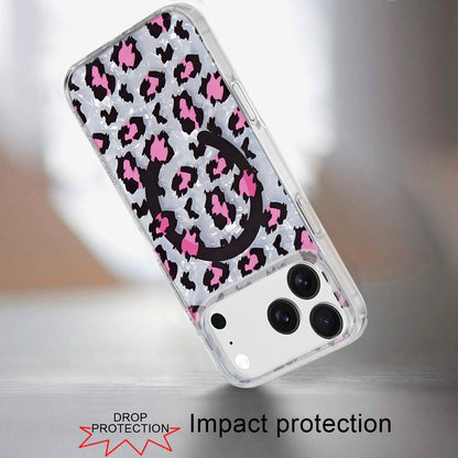 For Apple iPhone 17 Pro Max Stylish Pattern Fashion IMD Printed Design TPU Double Layer Slim Shockproof with Magnetic Back Case Cover Pink Leopard Skin