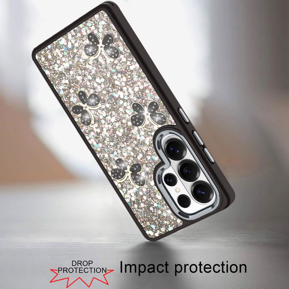 Phone Case for Samsung Galaxy S25 Ultra Cute Butterfly Diamond Glitter Metallic Hybrid Shockproof Shimmer Grip Stylish Protective Luxury Designer Cover
