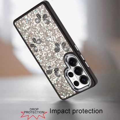 Phone Case for Samsung Galaxy S25 Ultra Cute Butterfly Diamond Glitter Metallic Hybrid Shockproof Shimmer Grip Stylish Protective Luxury Designer Cover