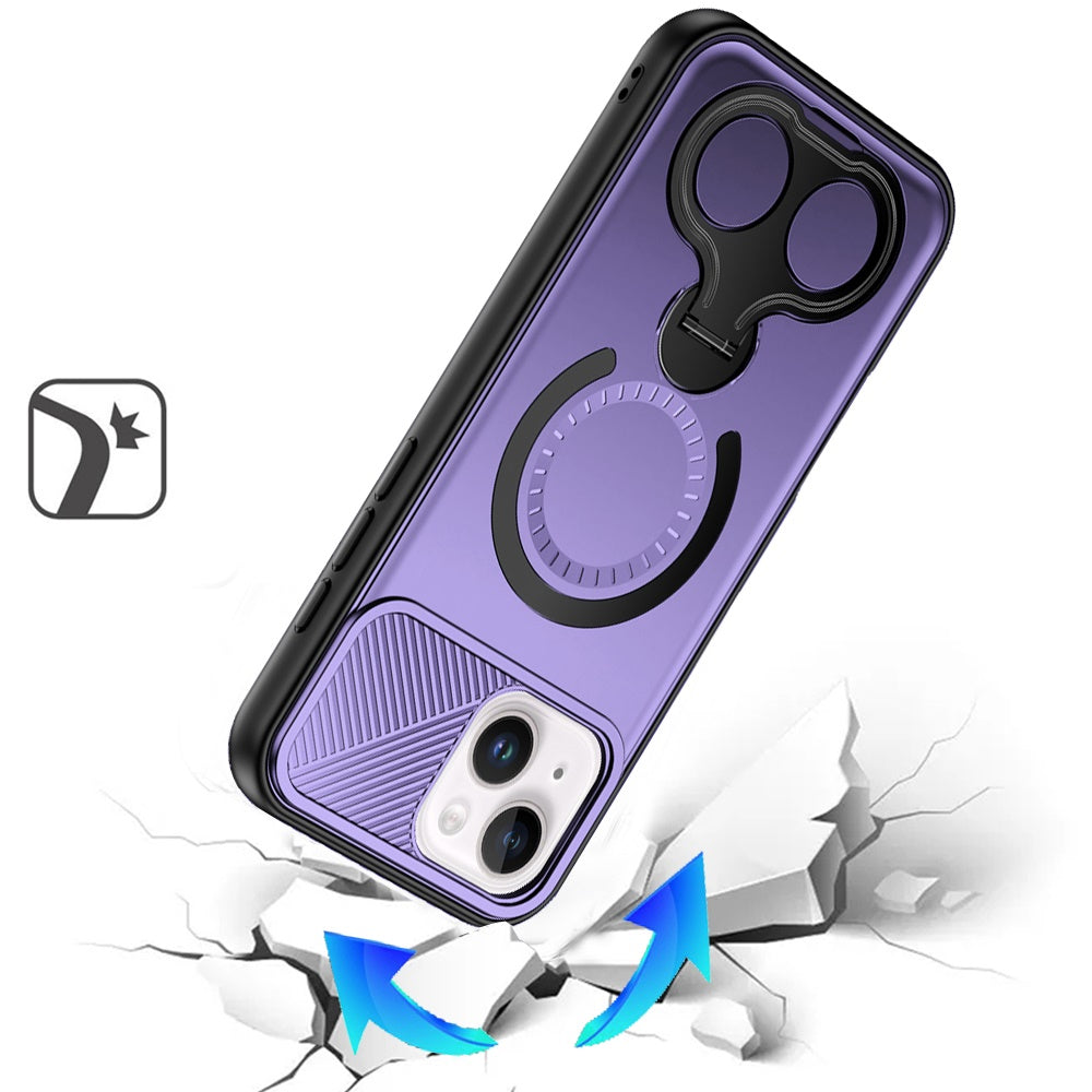 For iPhone 15 (6.1") Hybrid with Invisible 2 Hole Ring Stand Magnetic back Car Mount Friendly Protector Case Cover