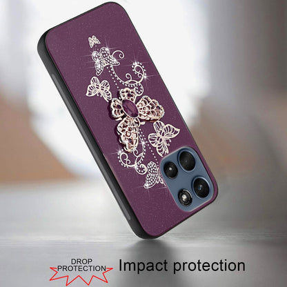 Phone Case for Motorola Moto G Play 5G 2026 Diamond Glitter 3D Butterfly Engraved Luxury Bling Hybrid Shockproof Chrome Edge Protective Durable Grip Cover Purple