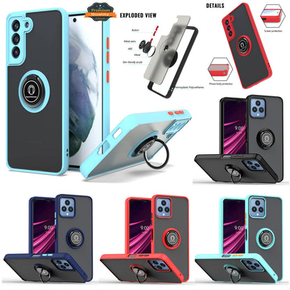 For Samsung Galaxy A26 Translucent Matte Back Hybrid with Rotatable Metal Ring Holder Kickstand Shockproof TPU (Fit Car Mount) Case Cover