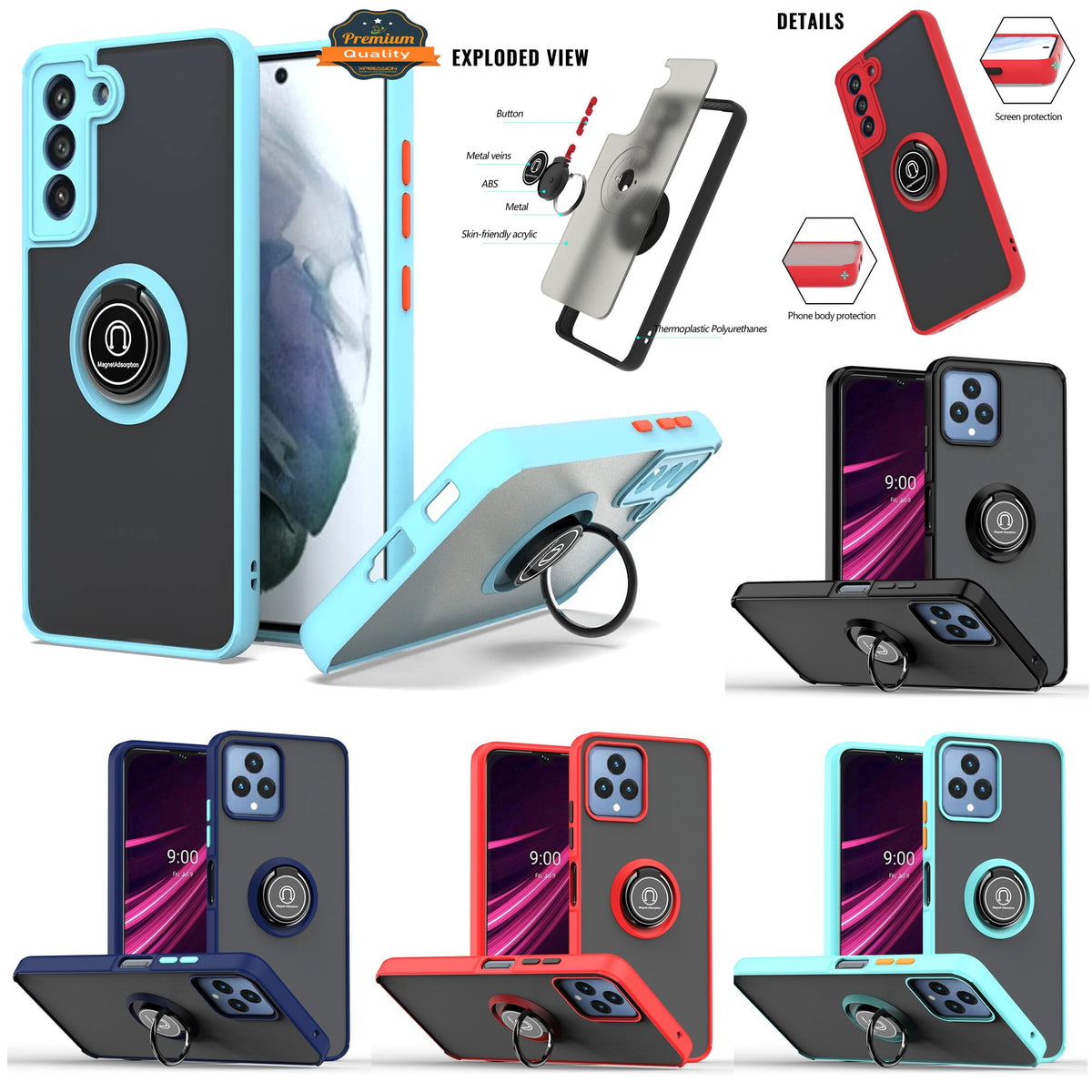 For Samsung Galaxy A36 Translucent Matte Back Hybrid with Rotatable Metal Ring Holder Kickstand Shockproof TPU (Fit Car Mount) Case Cover