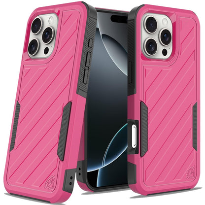 Phone Case for iPhone 16 Pro Max Premium Hybrid Rugged lined Shockproof Textured 2-in-1 Non-Slip Hard PC & TPU Non Slip Tough Cover