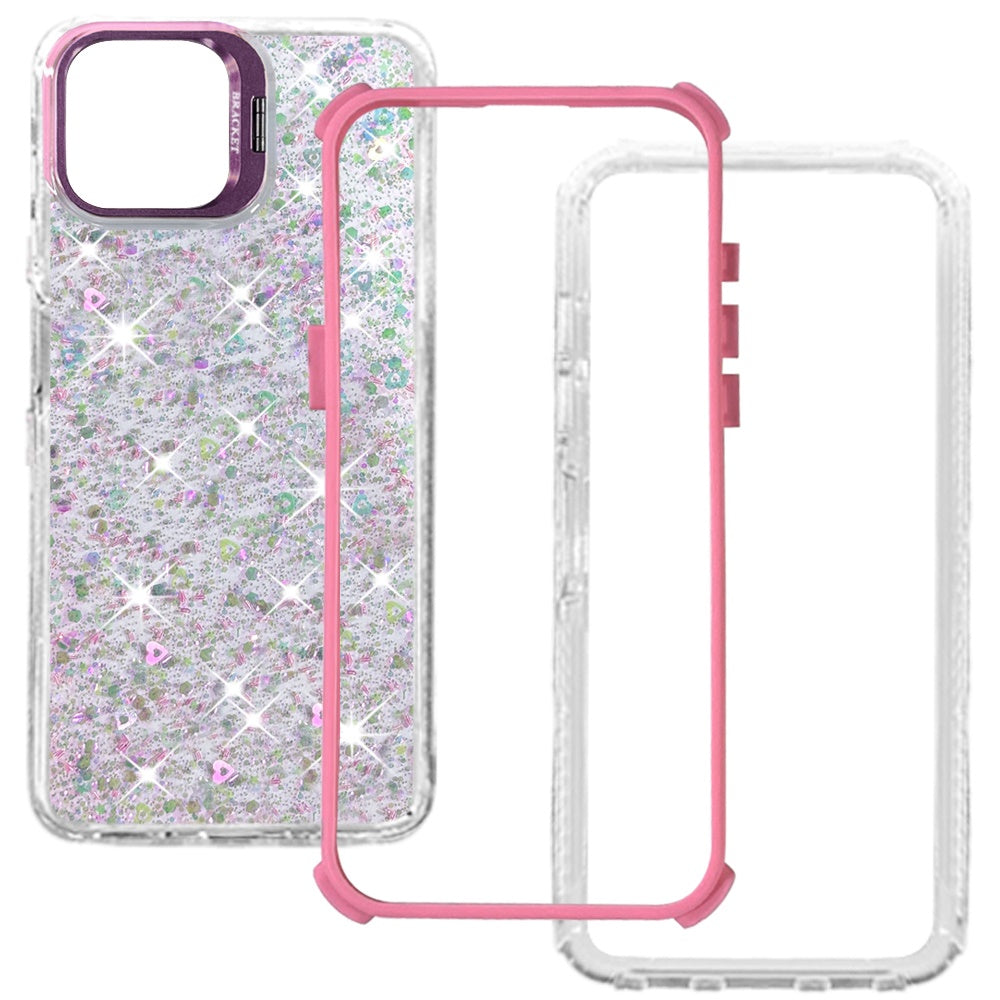 Phone Case for Apple iPhone 17E / iPhone 16E Luxury Bling Scattered Glitter Hybrid Dual Layers with Integrated Camera Stand and Sparkle Finish Design Cover