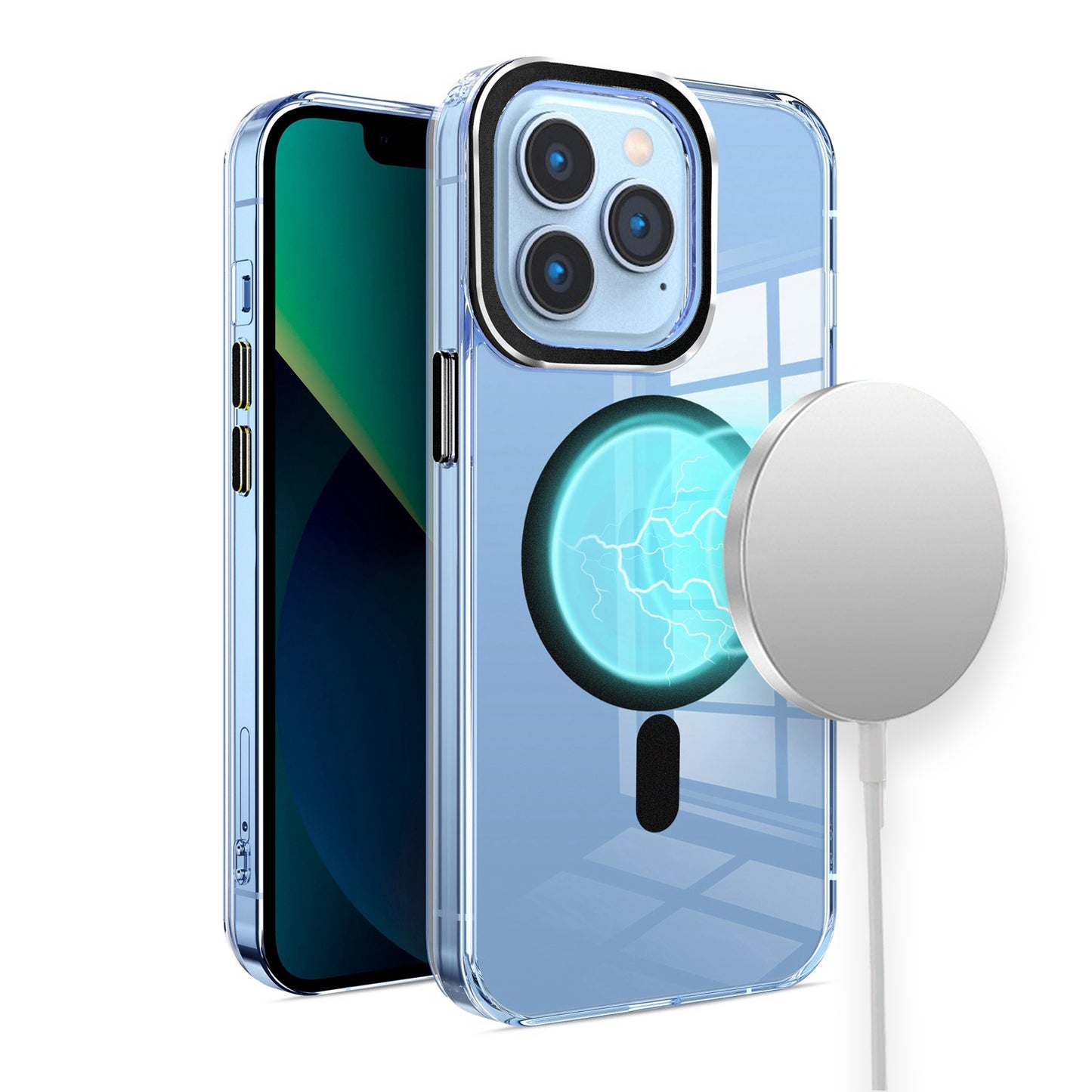 For Samsung Galaxy S22 5G Clear Transparent Case Matching Circle Design, Hybrid TPU Hard Shell, Support Magsafe Charger Case Cover Black