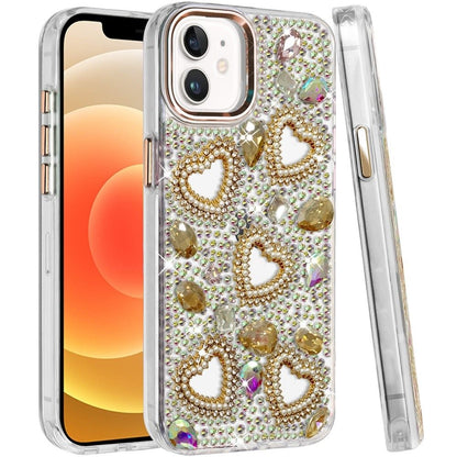 Phone Case for Apple iPhone 12 /12 Pro Luxury Crystal Heart Rhinestone Diamond Bling Shockproof Hybrid Glitter Protective Stylish Durable Grip Cover
