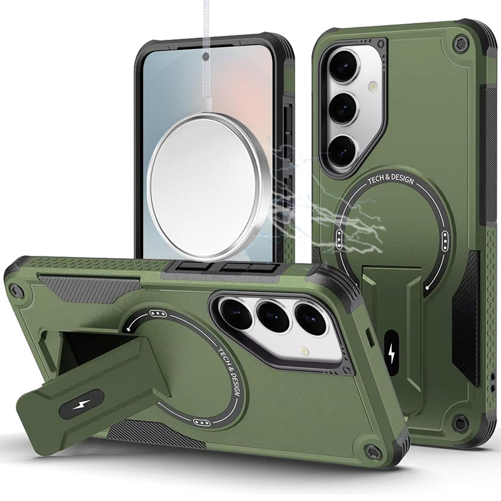 For Samsung Galaxy S25 FE /S25 Fan Edition Magnetic Invisible Kickstand Holder with Magsafe, Slim Fit Shockproof Hybrid Military Grade Heavy Duty Case Cover Midnight Green