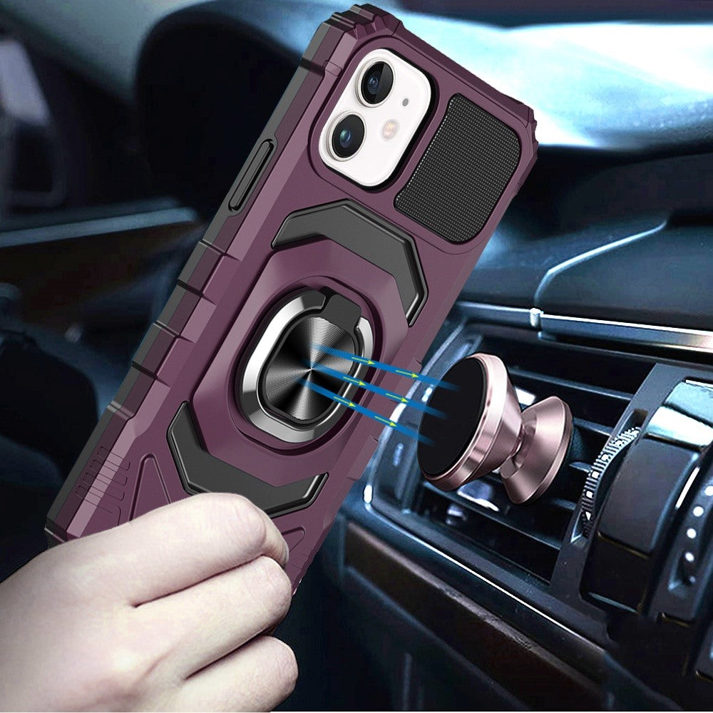 Phone Case for Apple iPhone 11 Rugged Hybrid Dual Layer Magnetic Ring Stand Armor Shock Absorbing Heavy Duty TPU Reinforced Bumper Cover Purple