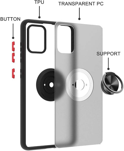 For Apple iPhone 15 Pro Max (6.7") Finger Ring Stand Holder Kickstand Hybrid Frosted Matte TPU Frame Shock-Absorption  Phone Case Cover