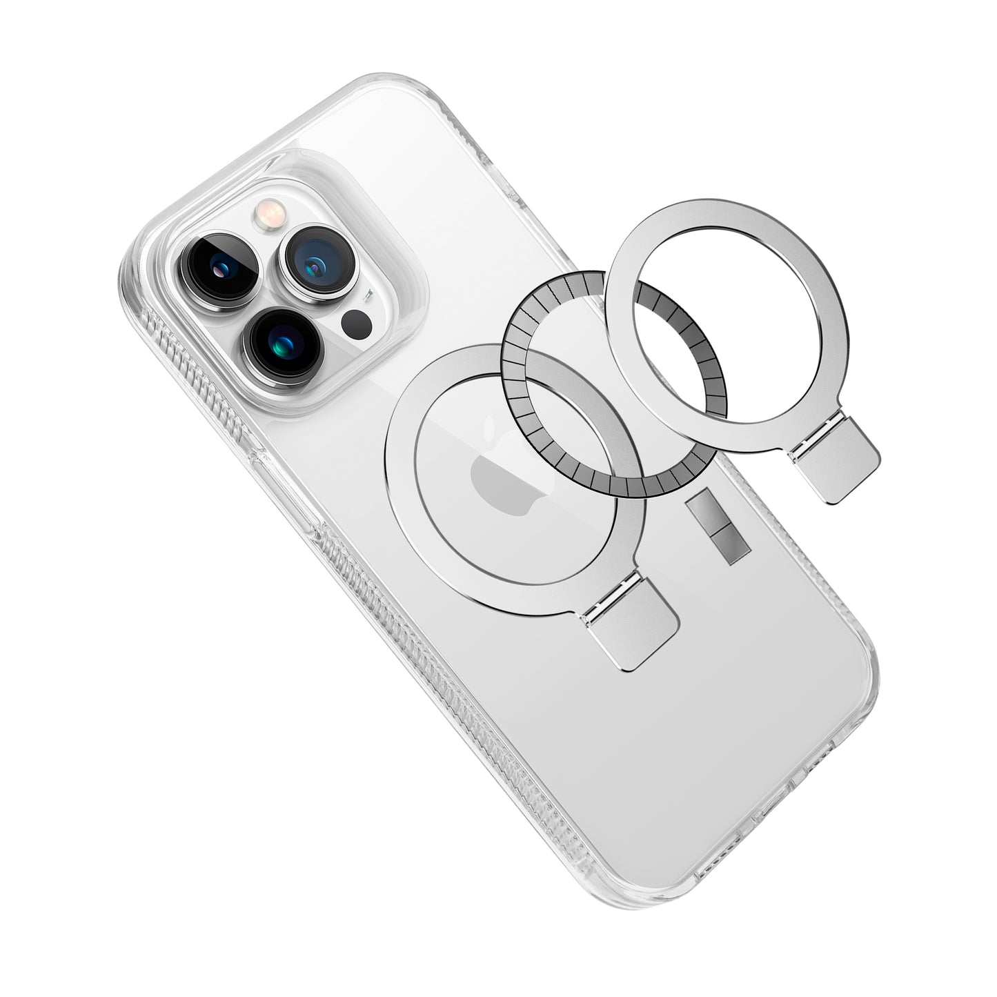 For Apple iPhone 17E /16E Transparent Magnetic Ring Circle Stand with MagSafe Compatible Hybrid Dotted Edged Hard PC Shockproof Case Cover Clear