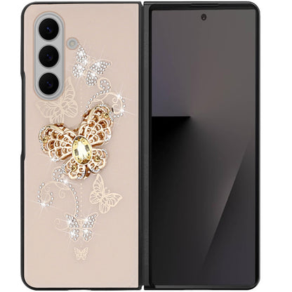 For Samsung Galaxy Z Fold 7 Diamonds 3D Fashion Floral Bling Sparkly Glitter Ornaments Engraving Hybrid with Ring Stand Case Cover