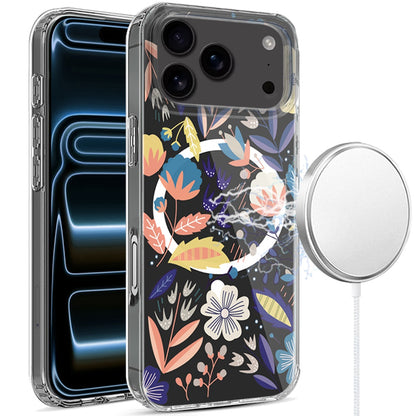 For Apple iPhone 17 Pro Hybrid Flower Design Stylish Fashion Case, MagSafe Compatible, Thick Shockproof Hard PC Case Cover