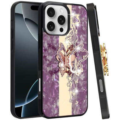 Diamond Glitter Butterfly Engraved Ring Stand Luxury Bling Hybrid Shockproof Chrome Edge Protective Durable Grip