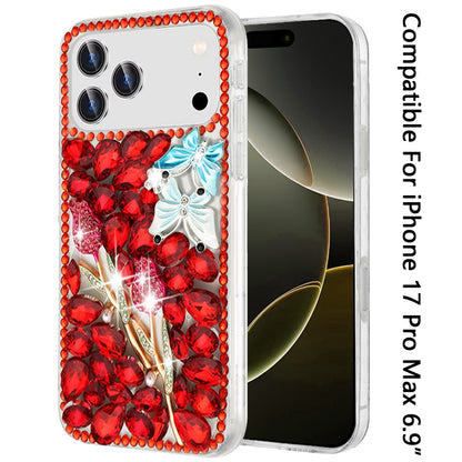 For Apple iPhone 17 Pro Max (6.9") Bling Crystal 3D Full Diamonds Luxury Sparkle Rhinestone Hybrid Protective Case Cover