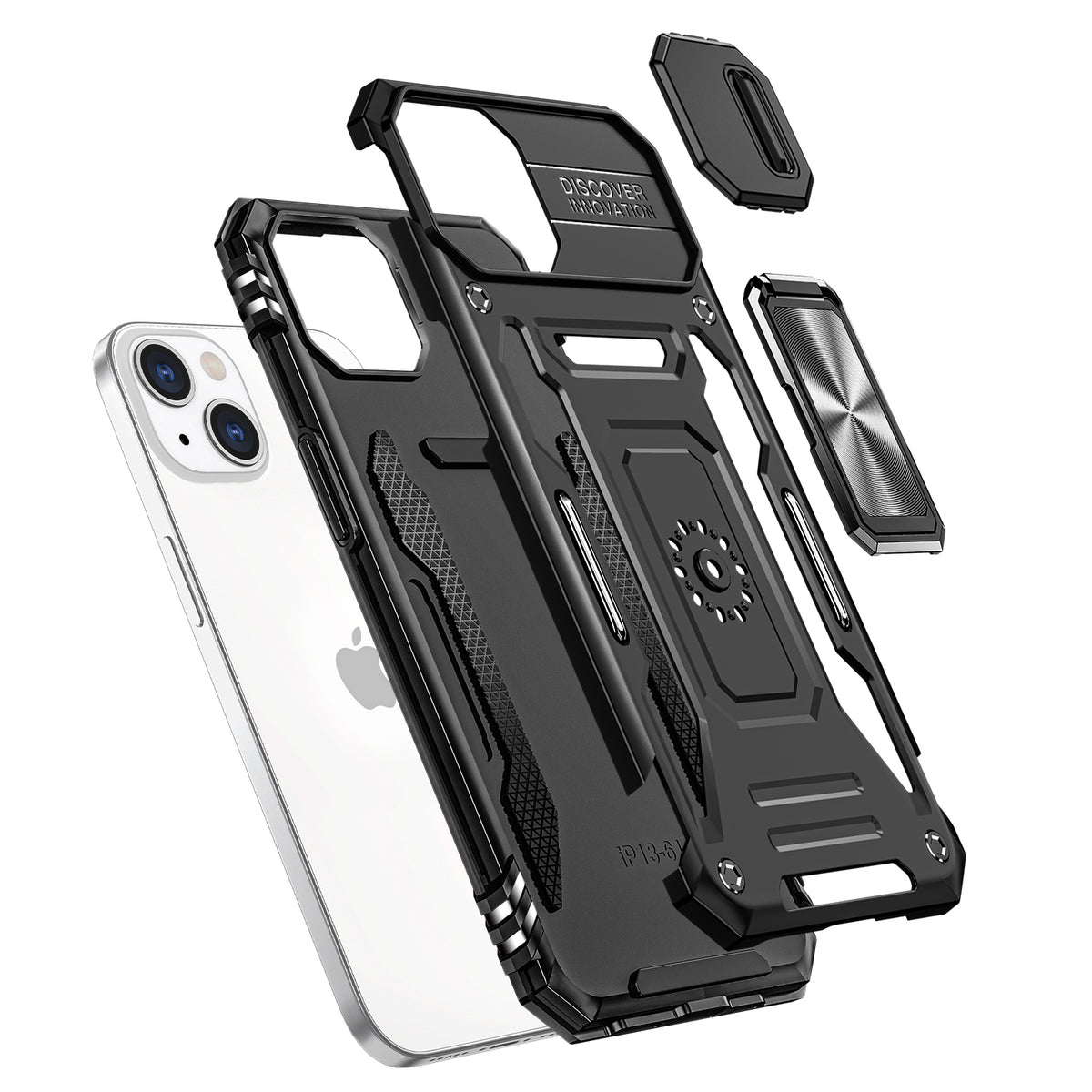 For Apple iPhone 11 Tough Hybrid Case with Movable Camera Window & Metal Ring Stand Shockproof Case Cover Cosmic Orange