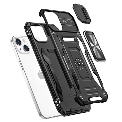 For Apple iPhone 11 Tough Hybrid Case with Movable Camera Window & Metal Ring Stand Shockproof Case Cover Cosmic Orange
