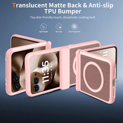 Phone Case for Motorola Razr 2026, Razr 2025, Razr 2024 Premium Matte Magnetic Foldable Hybrid Central Axis Hinge Protection Shock Absorbing TPU Slim Fit Hard PC Cover
